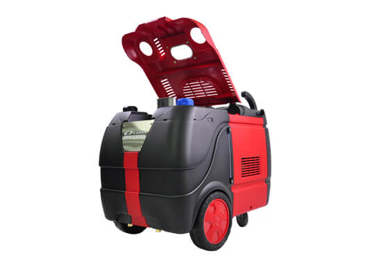 Máy rửa xe hơi nước nóng Optima Steamer XD được thiết kế mặt trên có nắp đậy 