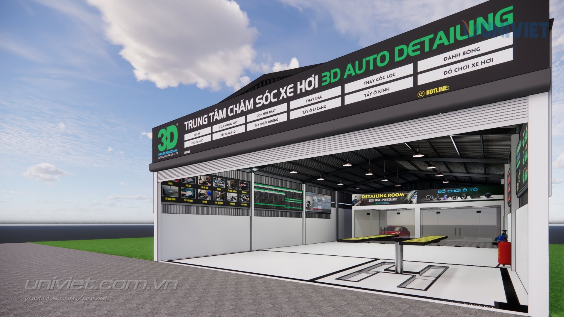 Mô hình 3D Trung tâm chăm sóc xe hơi chuyên nghiệp tại Cà Mau