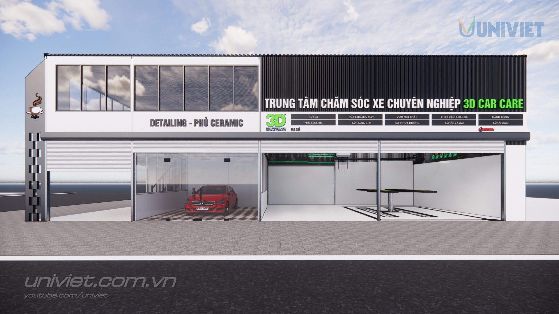 Mô hình 3D Trung tâm chăm sóc xe hơi chuyên nghiệp tại Bình Thuận