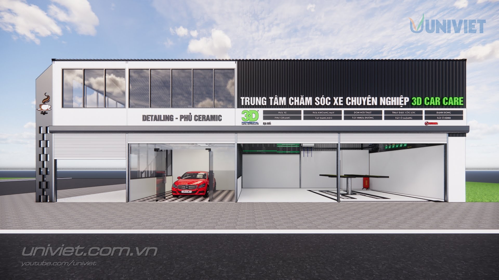 Mô hình 3D Trung tâm chăm sóc xe hơi chuyên nghiệp tại Bình Thuận