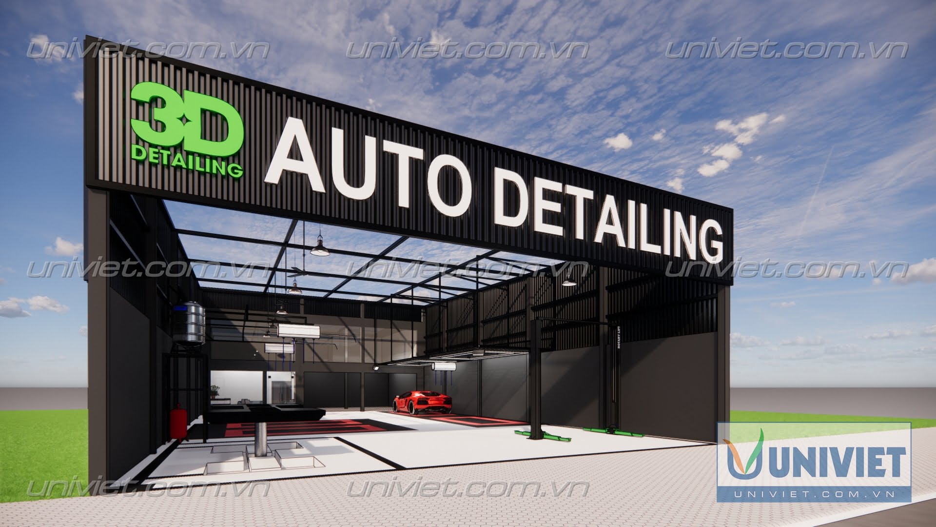 Mô hình 3D Trung tâm chăm sóc xe hơi chuyên nghiệp tại Đắk Lắk