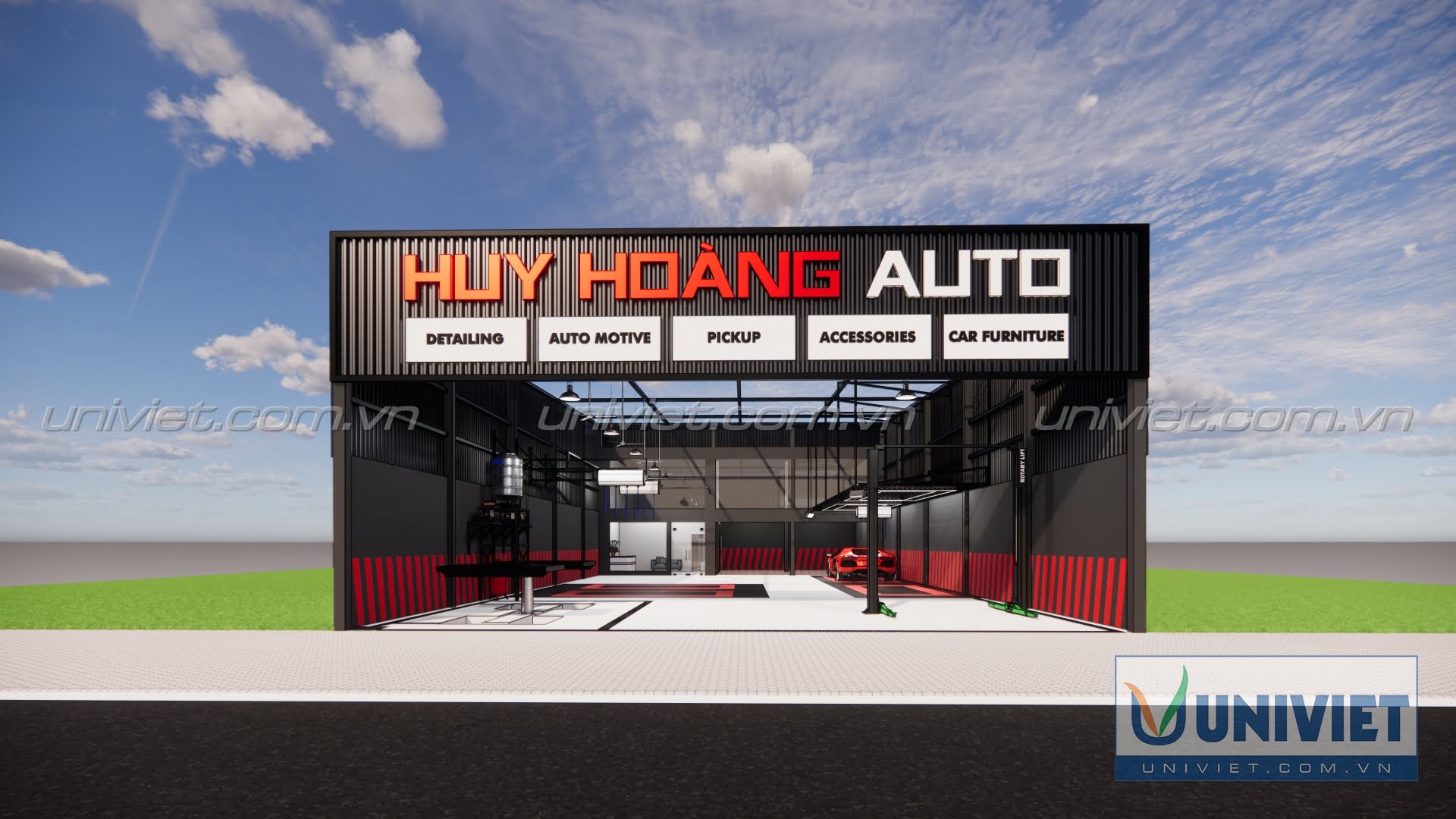 Mô hình 3D Trung tâm chăm sóc xe hơi chuyên nghiệp tại Đắk Lắk