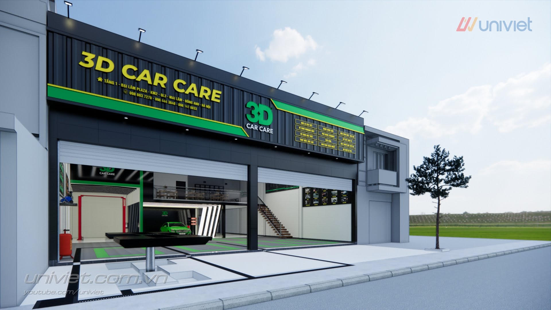 Mô hình 3D Trung tâm chăm sóc xe hơi chuyên nghiệp tại Vĩnh Phúc
