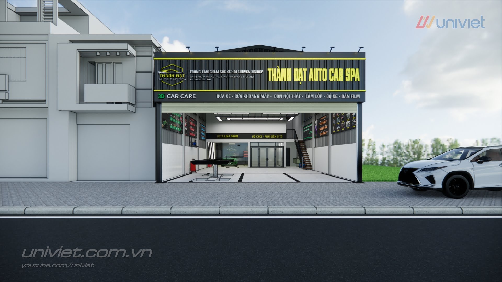 Mô hình 3D Trung tâm chăm sóc xe hơi chuyên nghiệp tại Hà Nội