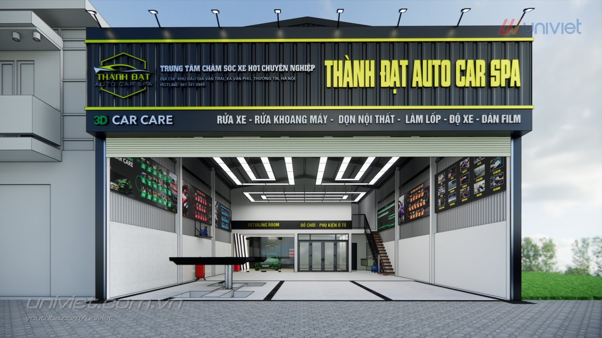 Mô hình 3D Trung tâm chăm sóc xe hơi chuyên nghiệp tại Hà Nội