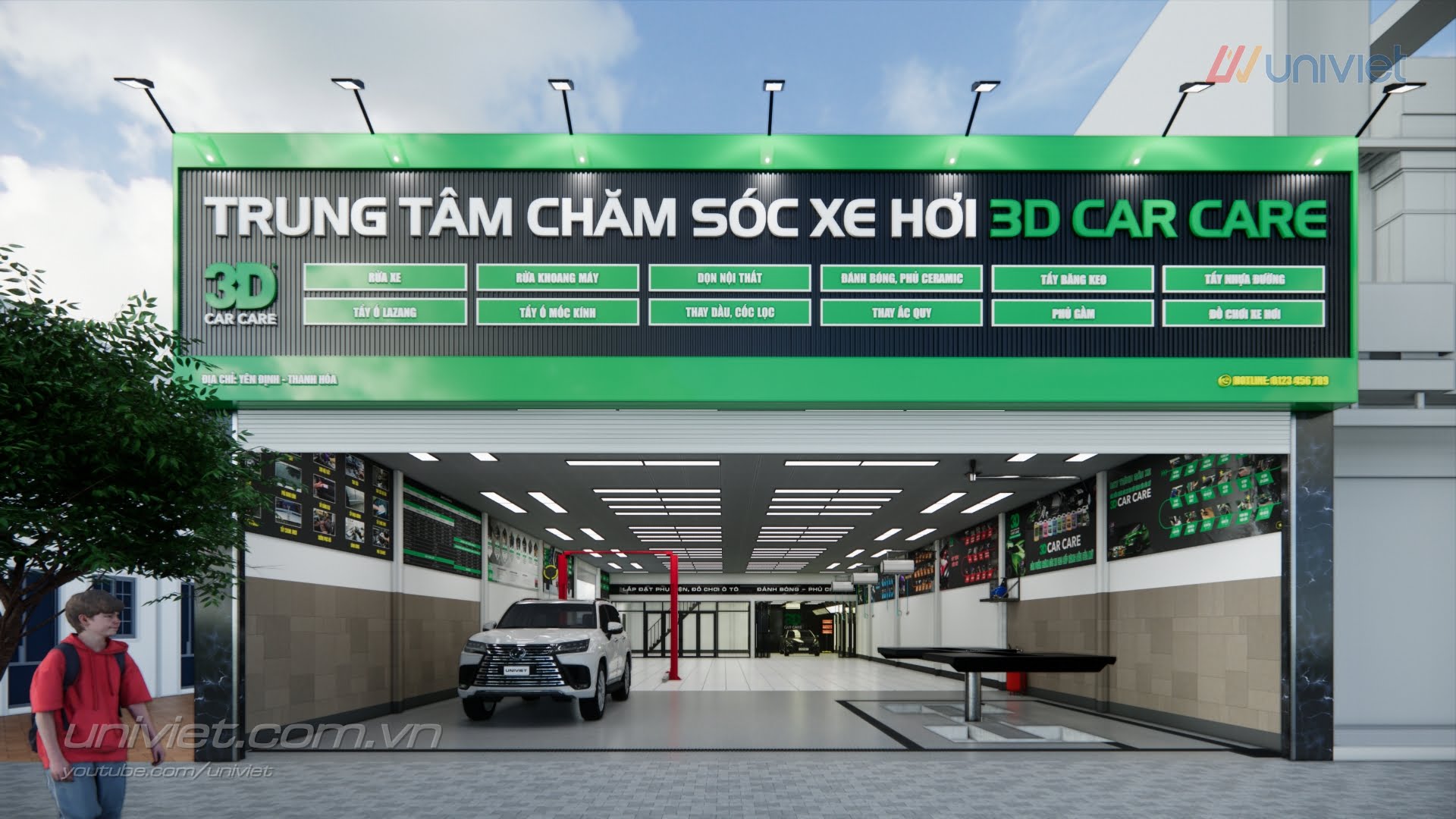 Mô hình 3D Trung tâm chăm sóc xe hơi chuyên nghiệp tại Thanh Hóa