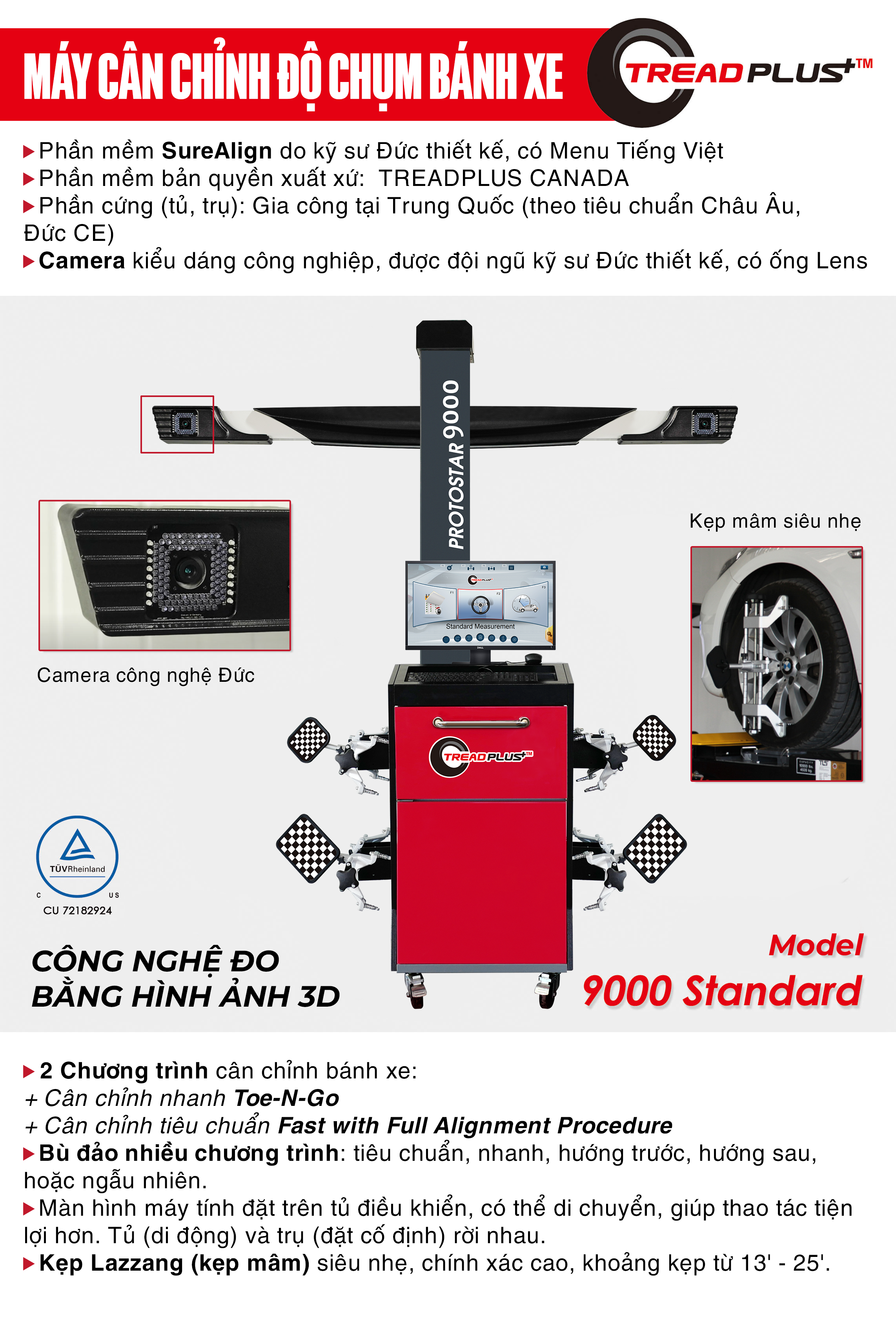 Máy cân chỉnh độ chụm bánh xe Treadplus Protostar 9000