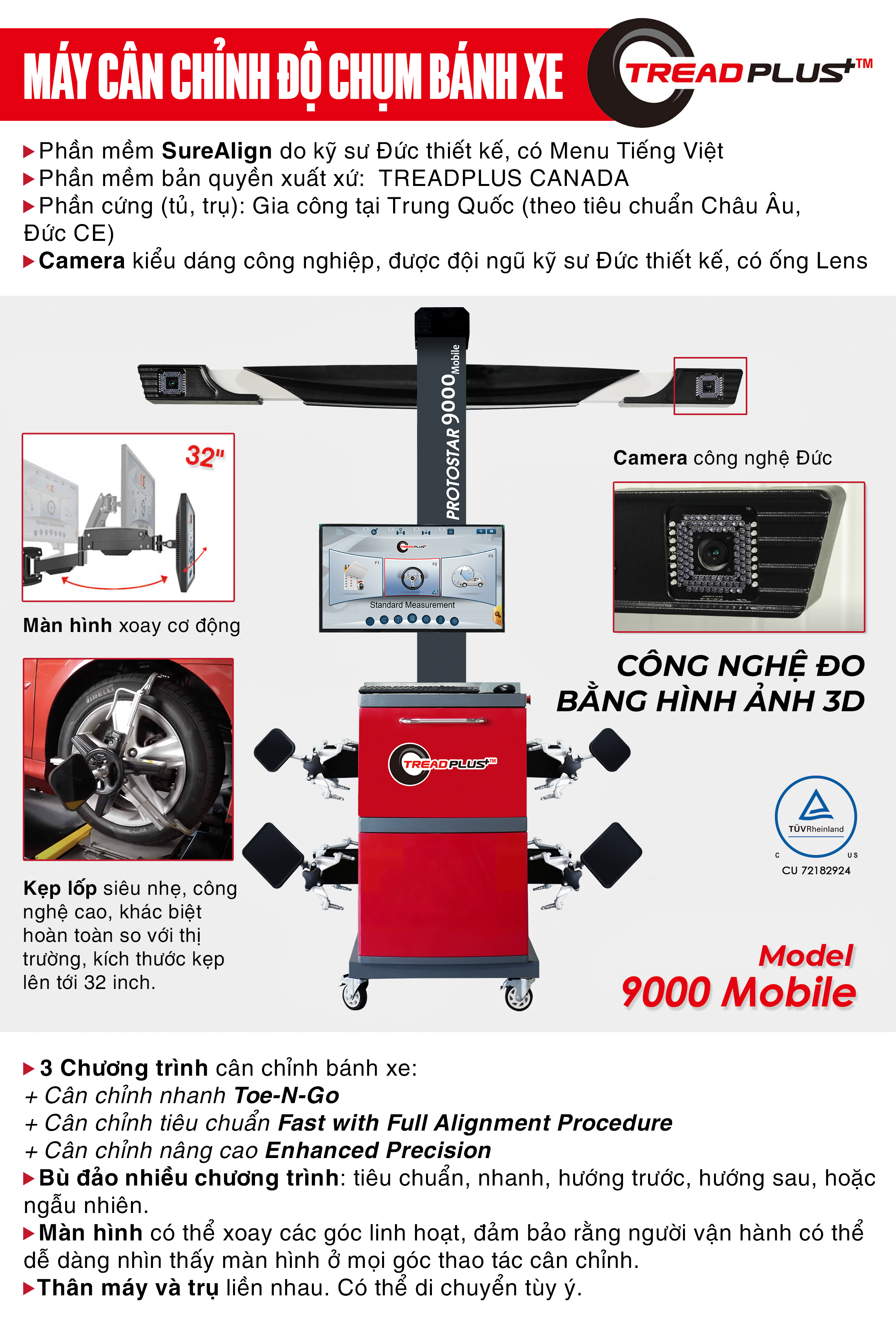 Máy cân chỉnh độ chụm bánh xe TREADPLUS 9000 Mobile