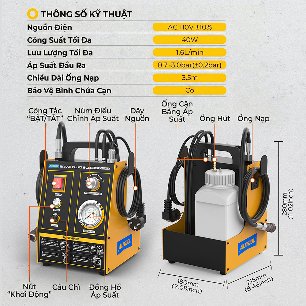 Máy thay dầu phanh ô tô AUTOOL AST605 9 Máy thay dầu phanh AUTOOL AST605