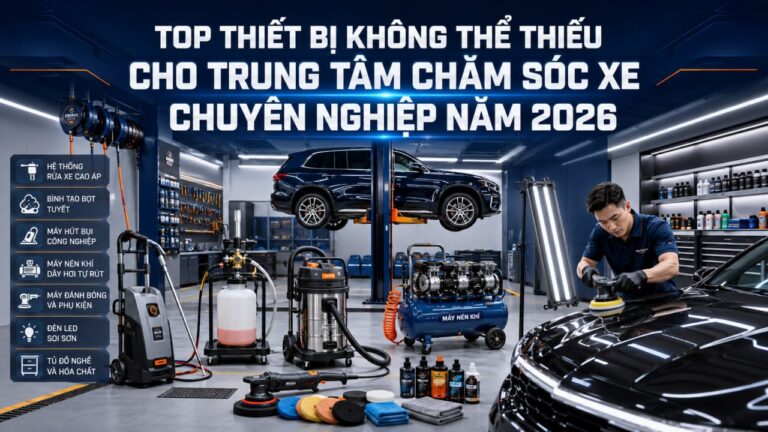 Top thiết bị không thể thiếu cho trung tâm chăm sóc xe chuyên nghiệp năm 2026