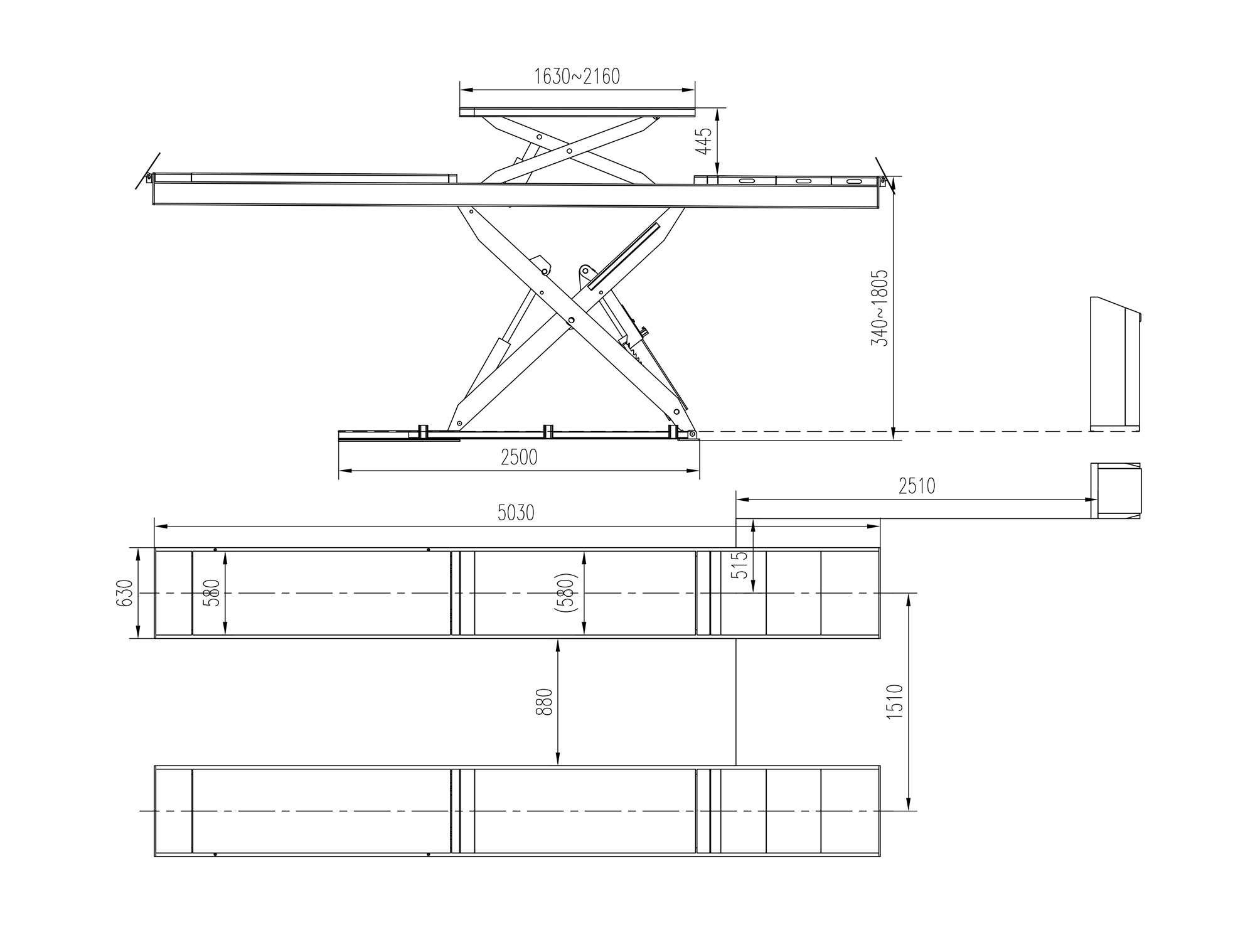 Kích thước cầu nâng cắt kéo chỉnh chụm UNIVIET U606A